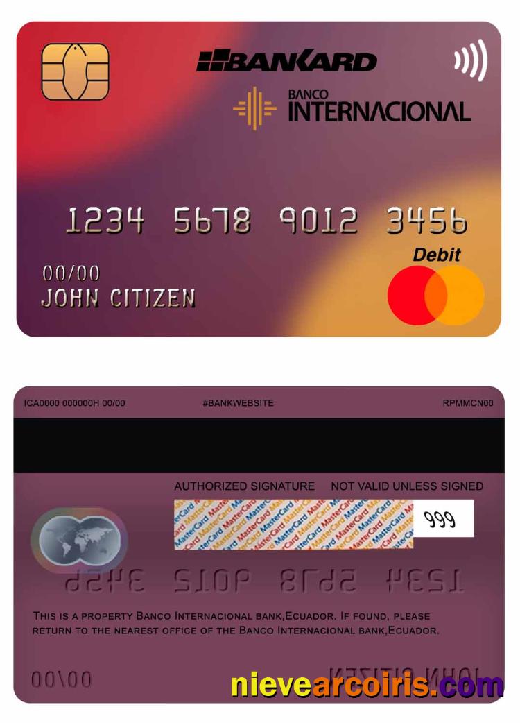 Ecuador Banco Internacional bank mastercard screen